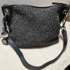The Sak Indio Crochet Hobo Black Woven Shoulder Bag Crochet Heather handbag